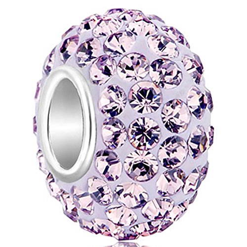 CharmSStory 925 Sterling Silver Purple Simulated Birthstone Charms Synthetic Crystal Bead For Bracelets
