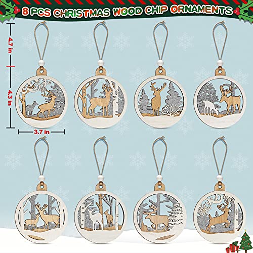 Wooden Christmas Ornaments Hanging Reindeer Ornaments Set Of 8 - Handmade Reindeer Glitter Xmas Tree Ornaments, Winter Wonderland Holiday Party Decor, Indoor/Outdoor Home Decorations #TOP5