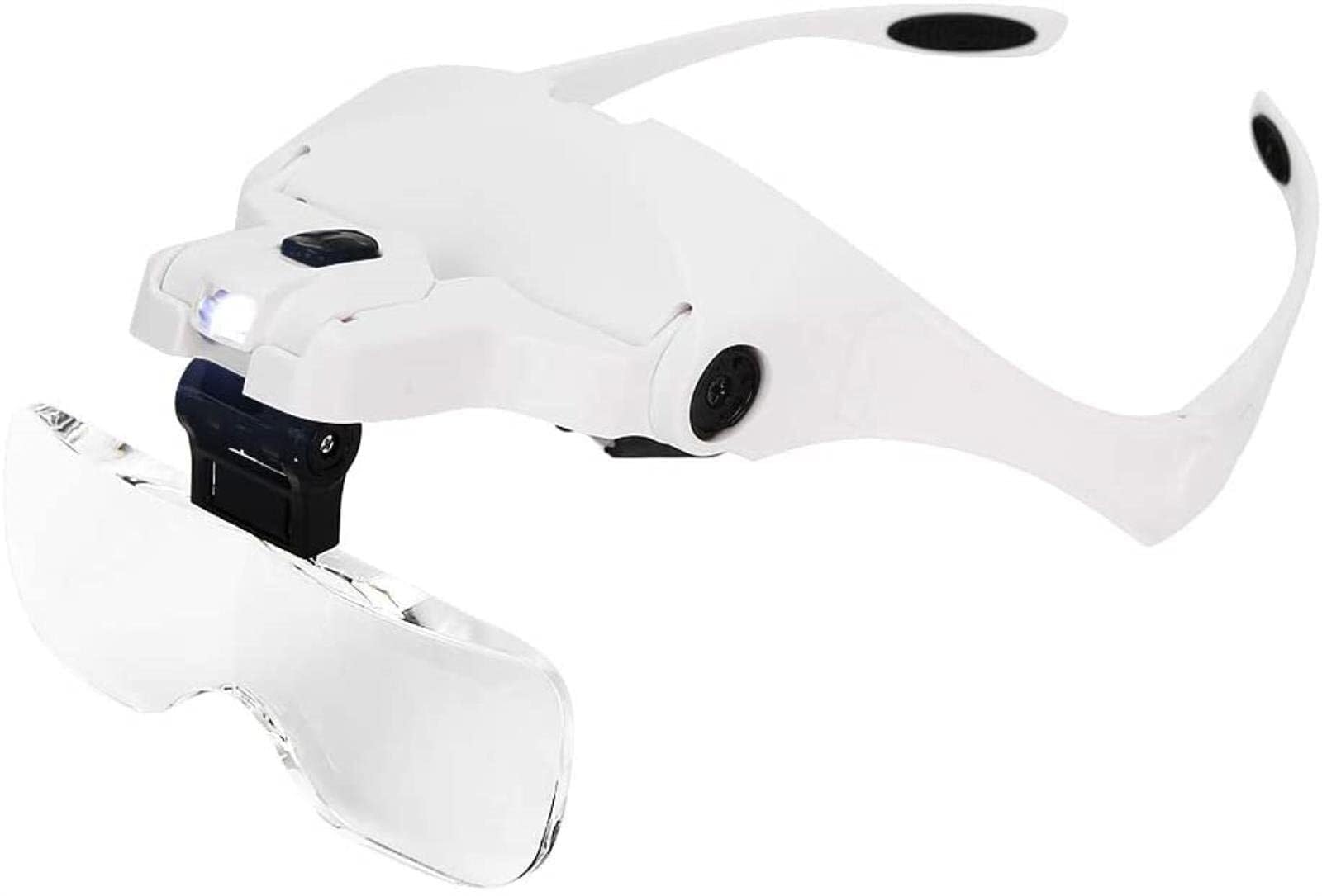 Lupe, Kopfbandlupe, Kopfband, Lupe mit verstellbarem LED-Licht, Kopfhalterung, Lupe für Naharbeit, Juwelier, Lupe, Basteluhr