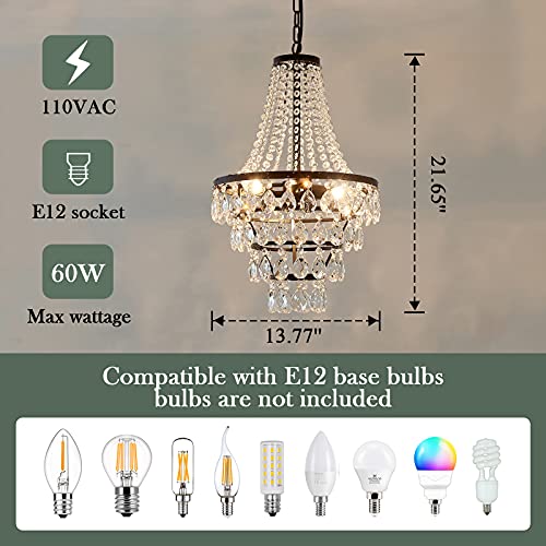 Dafkos 3 Lights Crystal Chandelier Modern Adjustable Hanging Ceiling Light Fixture Black Pentdant Lighting For Dining Room Living Room Bedroom Kitchen #TOP1