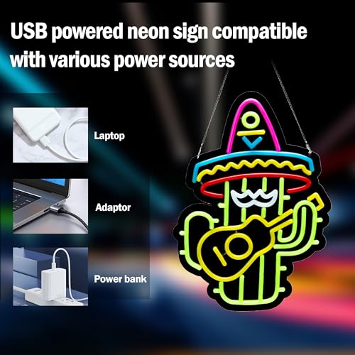 Image of Mexican Hat Cactus Guitar Neon Sign Night light for Bar Club Bedroom Hotel Pub Cafe Wedding Birthday Party Gifts