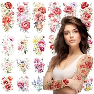 Temporary Tattoos for Women – 30 Sheets Realistic Watercolor Floral Fake Tattoos Durable, Semi Permanent Tattoo Stickers Adult Fashionable Body Art for Parties & Styling Accessories