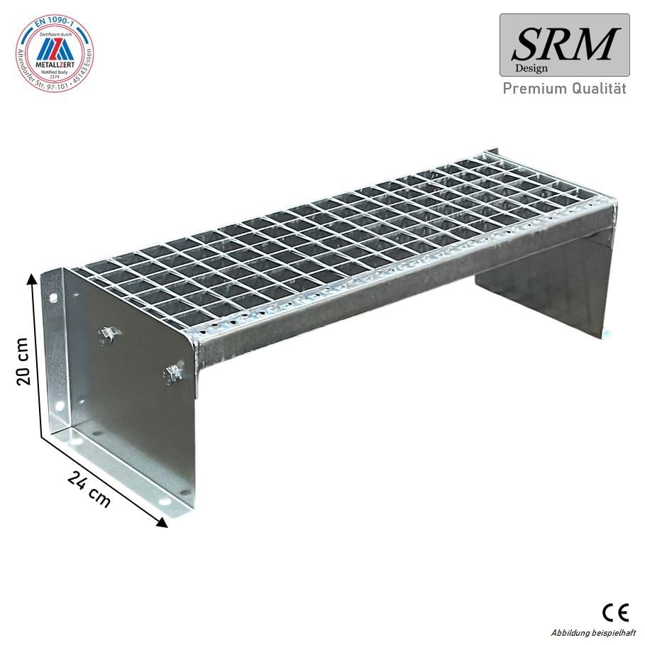 SRM Design 1 Stufen Treppe 100cm Breite Stahltreppe Standtreppe Wangentreppe Gitterrosttreppe Außentreppe Industrietreppe verzinkt Geschosshöhe 20cm