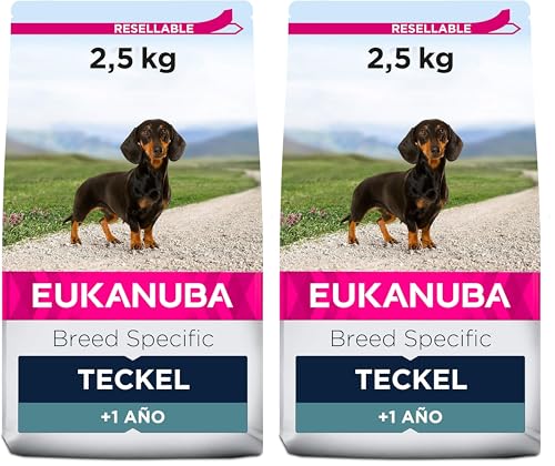 Eukanuba Breed Specific Dackel Trockenfutter - optimal auf die Rasse abgestimmtes Premium Hundefutter mit Huhn, 2,5 kg (Packung mit 2)