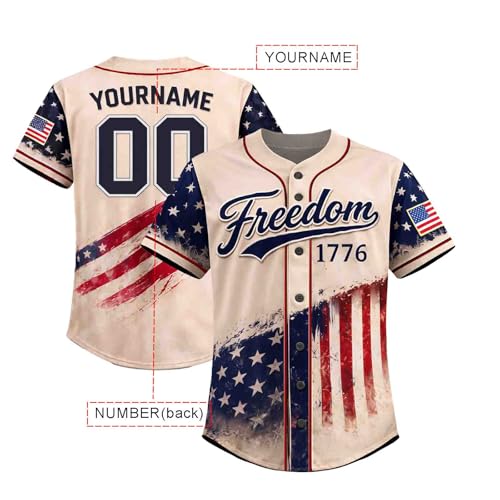 Camiseta vintage de béisbol con bandera americana y texto Freedom 1776 miniatura 4