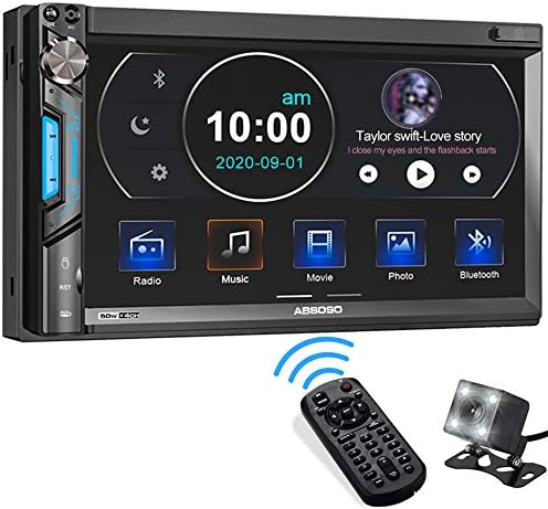 Double Din Car Stereo System - ABSOSO 7 Inch HD Touchscreen MP5 Car Player - Bluetooth Car Radio Receiver Supports PhoneLink Rear Front View Camera AM/FM USB/SD/AUX Input Steering Wheel Control