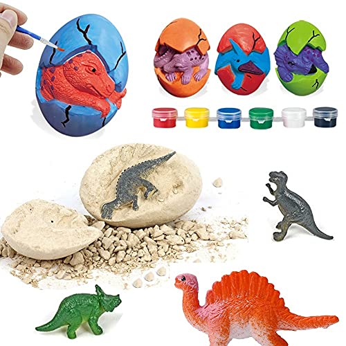 WINONE Dinosaur Eggs Toys, 4 Pack Dino Eggs Dig Kit, Dinosaur Fossil Eggs Excavation & Hand-Painted Painting Kit for Kids 3-10, Easter Basket Stuffers, Stocking Stuffers for Kids