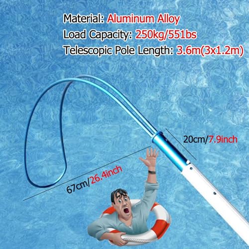 Poste de Piscina con Gancho de Seguridad: Poste de Rescate telescópico liviano (1-7 m) para Asistencia en Caso de ahogamiento de Emergencia y Limpieza de Piscinas: Equipo Esencial para Salva
