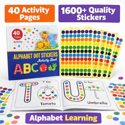 Image of Dot Stickers for Kids Activity Book for 2-5 Year Old - 1600+ Colorful Dot Stickers, 40 Pages Learning Workbook for Preschool Kids, Fine Motor Skill Builder, Educational Activity Book