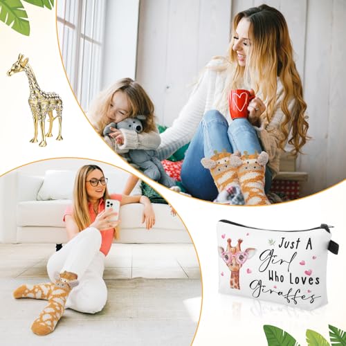 Image of Newtay 3 Pcs Animal Lover Gifts Set for Teacher Women Ring Holder Makeup Bag Fuzzy Socks with Grippers, Cute Gifts for Holiday Birthday(Giraffe)