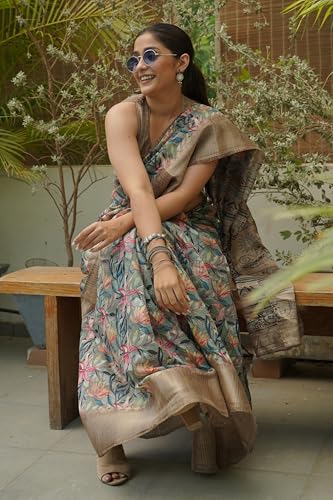 Image of MIRCHI FASHION Women Saree Cotton Blend Kalamkari Printed | Comfortable Office and Regular Daily Use Sari with Unstitched Blouse Piece