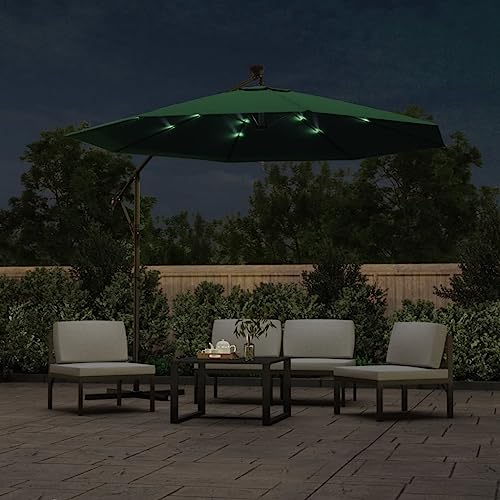 Parasol suspendu LED 300cm CLSDRZC vert avec manivelle pour terrasse