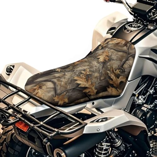 Wanyint ATV Seat Cover for Honda TRX250X & Yamaha Grizzly 700, 25x10 Inch Waterproof Stretch Fit Durable Heavy Duty ATV Seat Protector for Rough Terrain, Camo Hunting Forest Branch Leaf Yellow