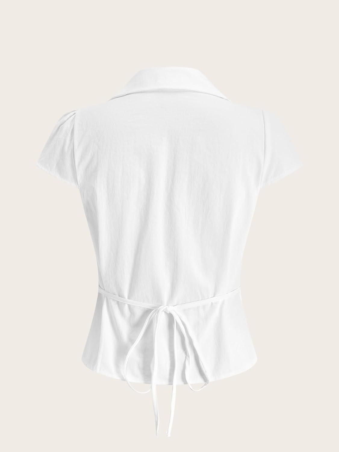 Women's Y2k Ruched Button Down Shirts Vintage Tie Back Short Sleeve Blouse Going Out Tops - Image 2