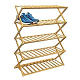 Spetebo Klappbares Bambus Schuhregal 5 Ebenen - 87x68x25 cm - Faltbares Schuhregal aus Holz platzsparend stabil ohne Montage Schuhablage für Flur Schlafzimmer und Keller