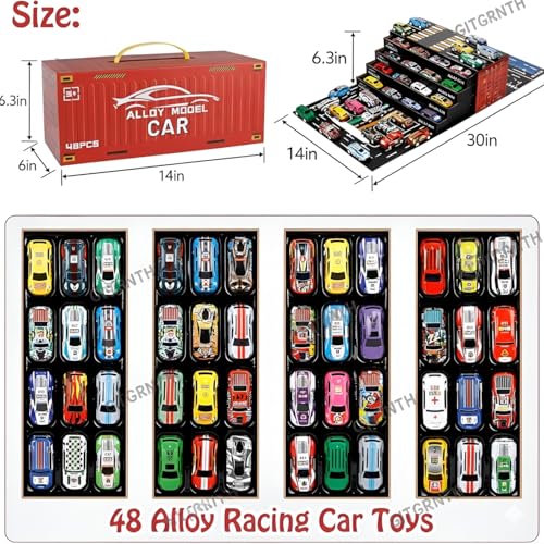 Image of GITGRNTH 48 Pcs Pull Back Car Set for 3+ Kids, Container Storage Box - Learning & Educational Stuffers Mini Cars, Tay Car Set, Racing Pattern | Perfect for Kids, Children, Boys & Girls