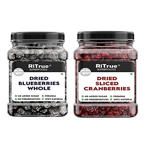 Admart RiTrue - Dried Sliced Cranberry & Whole Blueberry Combo (250 Gm Each) - Organic Cranberries & Blueberries Without Sugar (unsweetened Dry Fruits) image 4