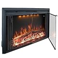 Benrocks 40'' Electric Fireplace Inserts with Glass Door, Electric Fireplace Heater with Fire Crackling Sound, Adjustable Top Light & Flame Speed, Overheating Protection, 750/1500W Black