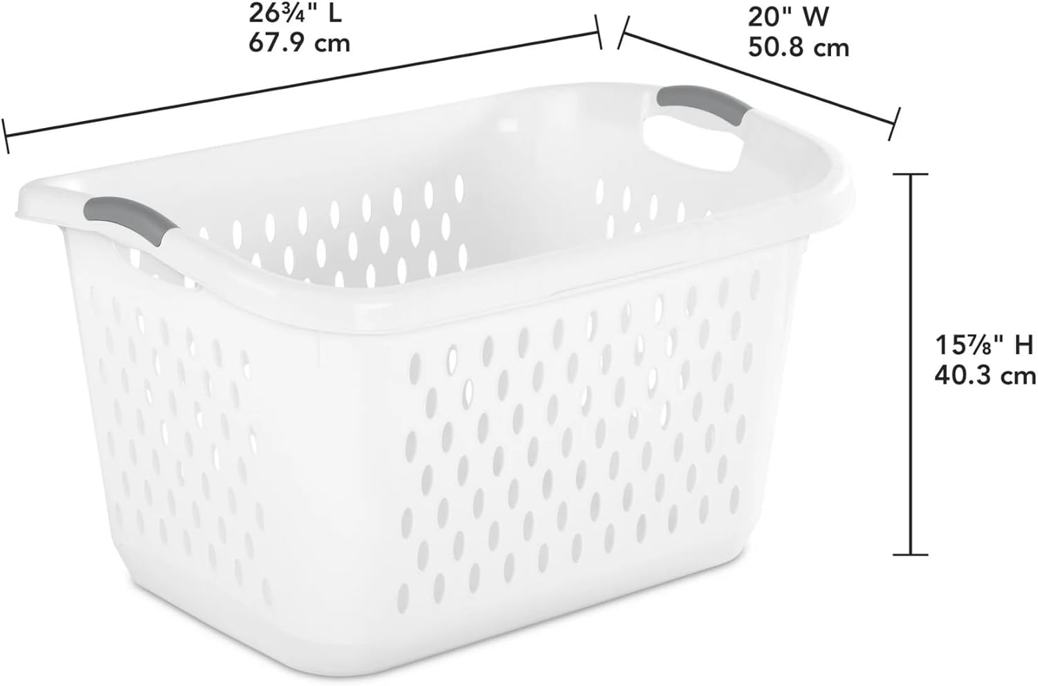 2 Pack 2.7 Bushel Extra Large Plastic Laundry Basket with Sturdy Carry Handles, Portable Laundry Hamper for Laundry Room, Dorm, Bedroom, Bathroom & Closet Organization, White