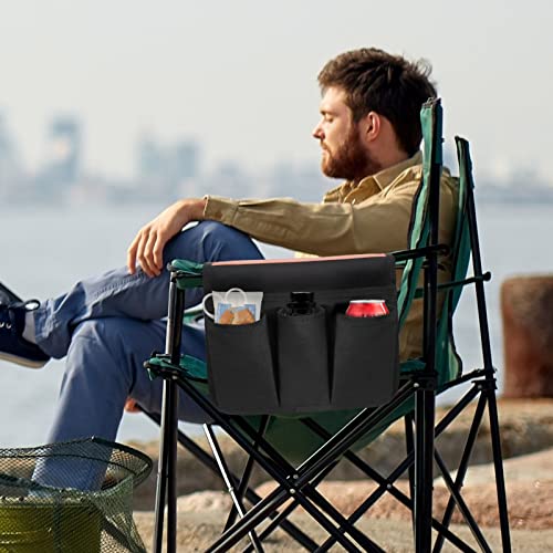 Uadme Chair Side Organizer, Multifunctional Storage Bag for Camping and Beach Black, Outdoor Chair Armrest Bag, Chair Side Storage Bag - Image 2