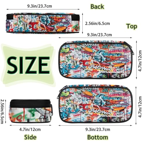 Image of Abstract Graffiti Big Capacity Pencil Case Pencil Pouch with Zipper, Pen Marker Stationery Bag Art Supply Storage Organizer Box Portable Stationery Storage Bag Pen Holder for Boys Girls