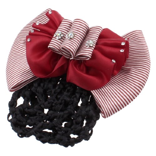 Rhinestone Accent White Red Bowknot Snood Net Hairclip French Clip
