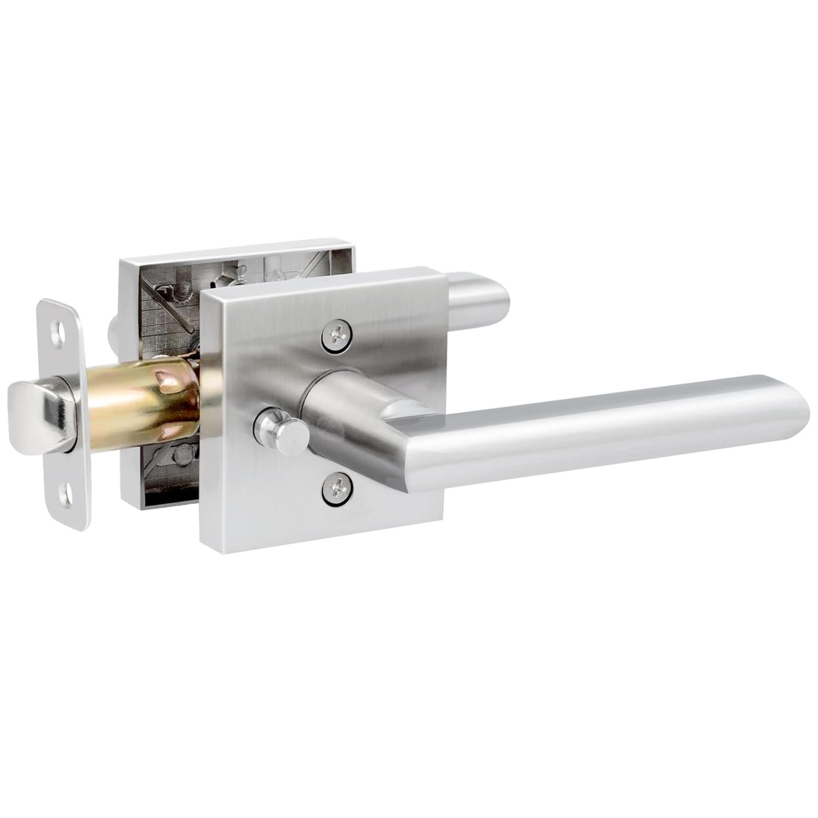 HOSOM Maniglie per porte per camera da letto e bagno, maniglie per porte interne, senza chiave, reversibili, quadrate, in nichel satinato, 1 confezione
