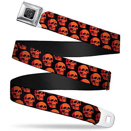 Buckle-Down Belt, Seatbelt Buckle Belt, 3D Skulls Repeat Black Reds, 24 to 38 Inches