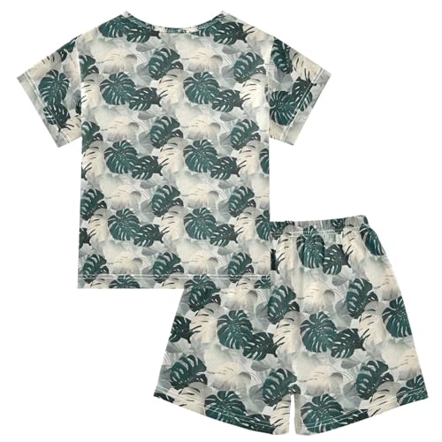 ALAZA Vintage Green White Leaves Pajama Set Short Sleeve Sleepwear Soft Lounge Nightwear2