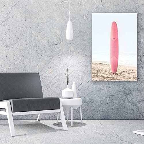 Posters Pink Surfboard Wall Art Summer Theme Poster Pink Surf Wall Art Beach Surfing Photo Canvas Wall Art Prints For Wall Decor Room Decor Bedroom Decor Gifts 24X32Inch(60X80Cm) Frame-Style #TOP3