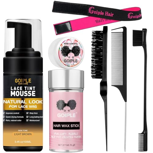 Mousse de tinte de encaje para el cabello, 100.5 ml para mujer, pelucas de encaje, pelucas de encaje, postizos de acabado natural, tinte de encaje para pelucas, tinte de espuma de encaje con barra de