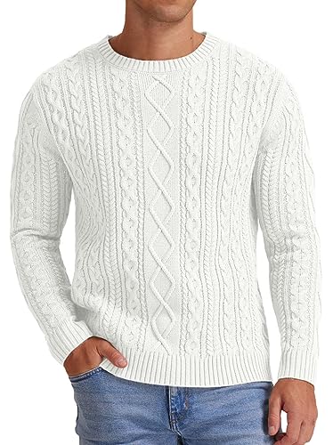 Sailwind Men's Cable Knit Sweater Casual Crewneck Long-Sleeve Fisherman Pullover