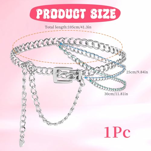 Silver Belt for Women, Metal Waist Chain Multilayer Adjustable Chain Belts Girls Stylish Waist Chain for Dresses, Jeans, Skirts, Trousers3