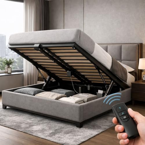 Image of Audiovan Dual Linear Electric Bed Lift Mechanism Pair Steel Heavy Duty Bed Risers, Load 200KG, with Remote Control, Folding Bed Lifting for Storage Box Bed, (Motorized Bed Lift)