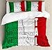 Lunarable Italian Flag Duvet Cover Set, Roma Landmark Colosseum Heritage Cityscape Civilization Image, Decorative 3 Piece Bedding Set with 2 Pillow Shams, Queen Size, Green Grey
