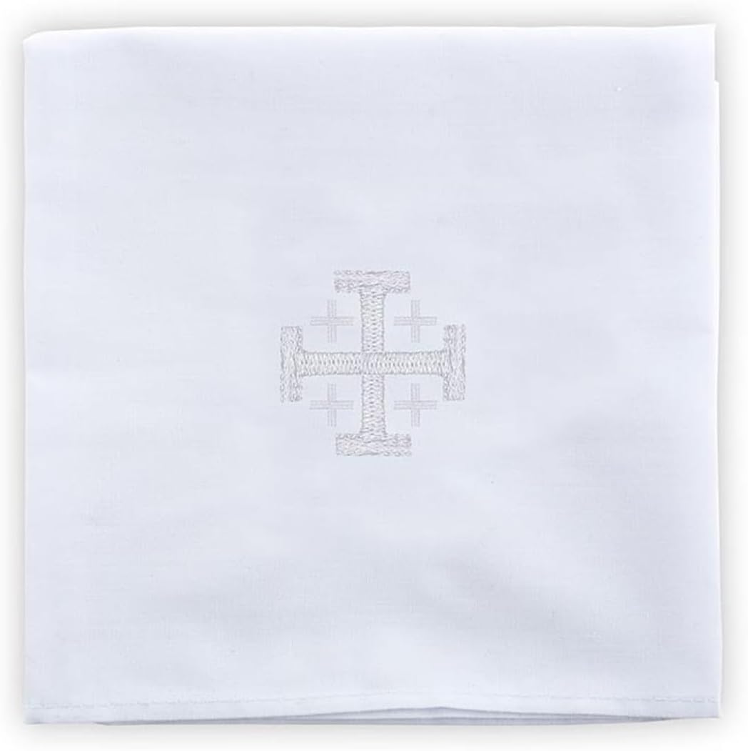 Jerusalem Cross Corporal 100% Cotton Christian Embroidered Catholic Church Communion Supplies, 18 Inch Square, Pack of 4