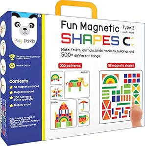 Play Panda Fun Magnetic Shapes (Junior) : Type 2 With 58 Magnetic Shapes, 200 Pattern Book, Magnetic Board And Display Stand