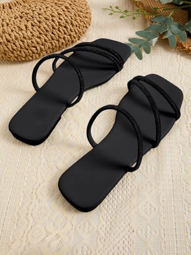 Image of GORGLITTER Women's Rhinestone Wedding Flat Sandals Sparkly Strappy Glitter Dressy Slip on Bling Bridal Prom Cute Slide Shoes
