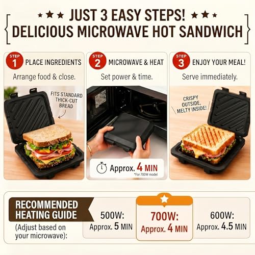 Image of Microwave Sandwich Maker, Microwave Toaster with Adjustable Silicone Strap, Removable Non-Stick Microwave Grilled Cheese Maker, Microwave Grill Crispy, Melted in Minutes for Travel, Office, Dorm, Home