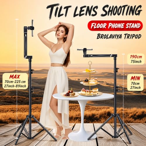 Image of Brolaviya 360-Degree Tripod with Gimbal arm Head, 225cm top Height, Portable, for Indoor /Outdoor Photography & Videography, Ideal for Live Streaming, Overhead Tripod Stand with Mobile Bracket