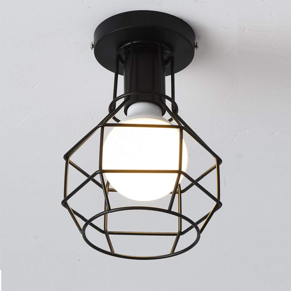 Vintage Ceiling Light Flush Mount Black Iron Lampshade Industrial Pendant Light Grid Cage,for Hallway Bedroom Kitchen Living Room Wine Cellar Warehouse Coffee Shop bar E27 Pendant Lights (G)