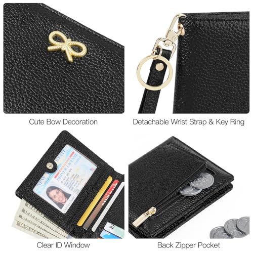 Image of GOIACII Women's Small Bifold Cute Bow Wallet Rfid Blocking Ladies Card holder Wristlet with Zipper Coin Pocket Black