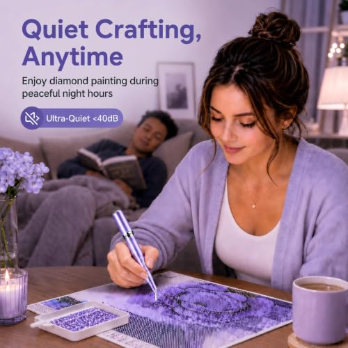 Image of SUBFIX Wireless Electric Diamond Art Pen, Vacuum Diamond Painting Pen No Wax Needed, 150 Ergonomic Tip, Quiet Lightweight & Rechargeable Diamond Art Accessories for Adults (Purple)