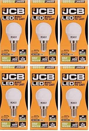 JCB LED 6 X 6w = 40w SES/E14 Golf Ball Light Bulb Screw Cap 520lm 4000k ...