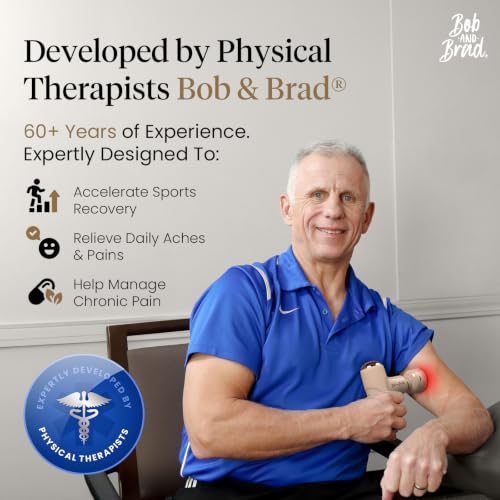 Image of BOB AND BRAD Q2 Ultra Mini Massage Gun with Red LED Therapy Infrared Heat | Portable, Ultra-Quiet Handheld Massager, Muscle Comfort, 5 speeds, 5 heads, Carry Case, Home, Office, Travel