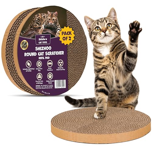 Scratch and Spin Cat Scratcher Replacement Pads for Active Play Natural Recycled Corrugated Cardboard Supports Pet Behaviors Relieves Stress - 2 Count