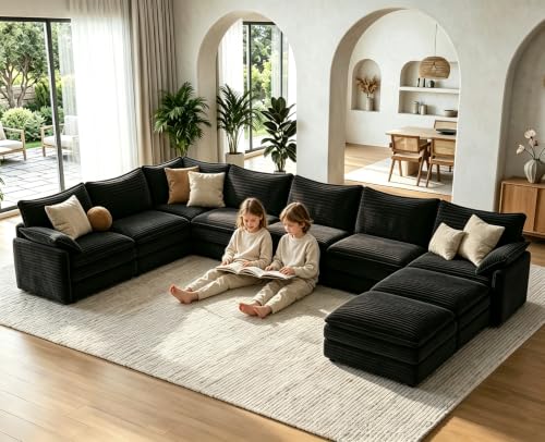 Image of Vesgantti 135 inch U Shaped Sectional Modular Couch, Comfy Cloud Sofa, Black