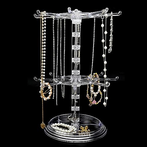 2 Tier Rotating Jewelry Display Stand,Necklace Display Stand,Bracelet Holder Display Stand,Necklace Hanger,for Necklaces,Bracelets,Earrings,keyring,Ring Gift for Girls Women (Hanger Type)