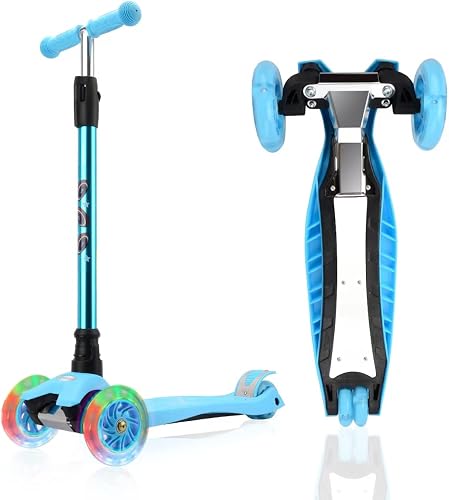 3 Wheel Scooter for Kids Ages 6-12,Kids Scooter with Light Up Wheels, Sturdy Deck Design, and 4 Height Adjustable Suitable for Kid Ages 3-12