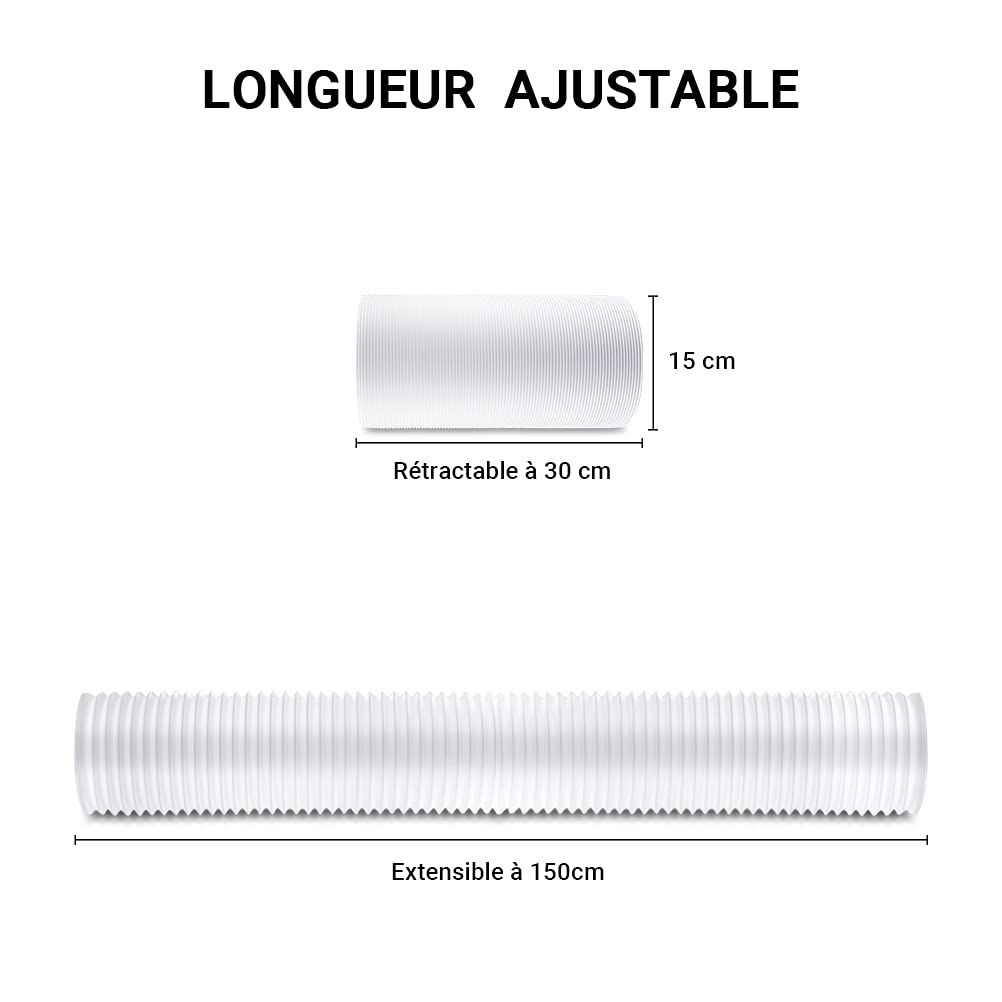 K KUMEED Tuyau Climatiseur Mobile 150mm 1,5m, Filetage Anti-Horaire, Tuyau d'Échappement Extensible en PP Renforcé, Compatible Climatiseur, Sèche-Linge et Hotte Aspirante